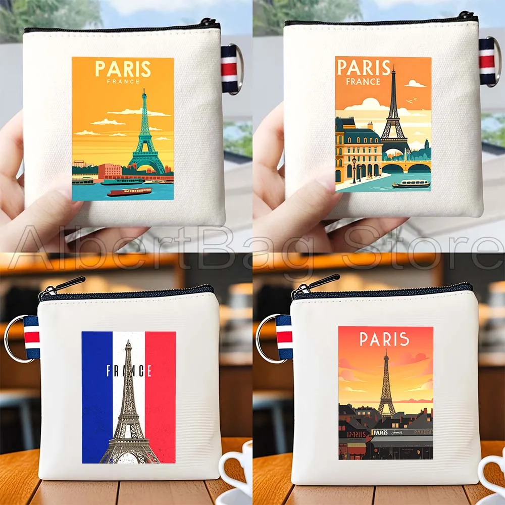 

Fashion Paris France Eiffel Tower Skyline Travel Poster Cute Gifts Canvas Coin Purse Lipstick Key Storage Card Bag Wallet Pouch