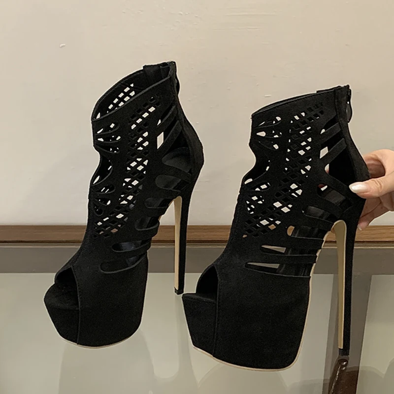 

Liyke 2026 Spring Summer Hollow Out Peep Toe Extreme High Heels Runway Party Shoes Fashion Zip Platform Pumps Women Stilettos