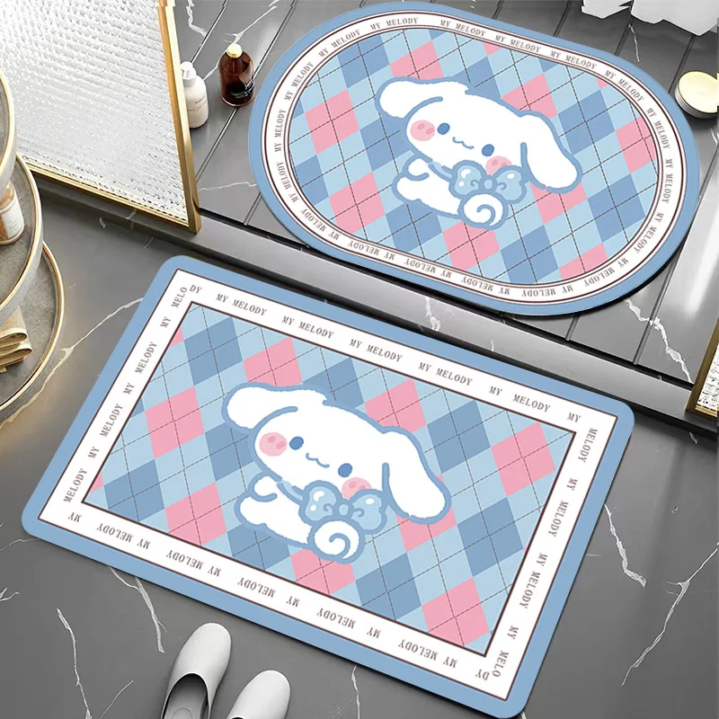 Hot Sanrios Hellokitty Ins Cartoon Absorbent Floor Mat Cute Kuromi Bathroom Anti Slip Carpet Pochacco Anime Bathroom Foot Mat ﻿