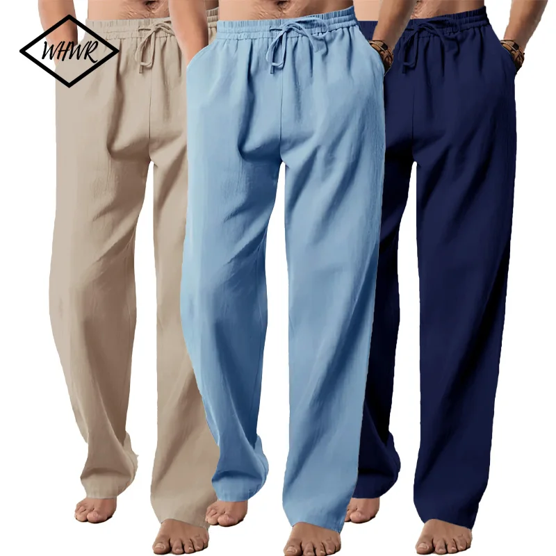 

Autumn/Spring European and American Men's Casual Breathable Cotton Linen Loose Casual Pants Outdoor Beach Hiking Sports Pants