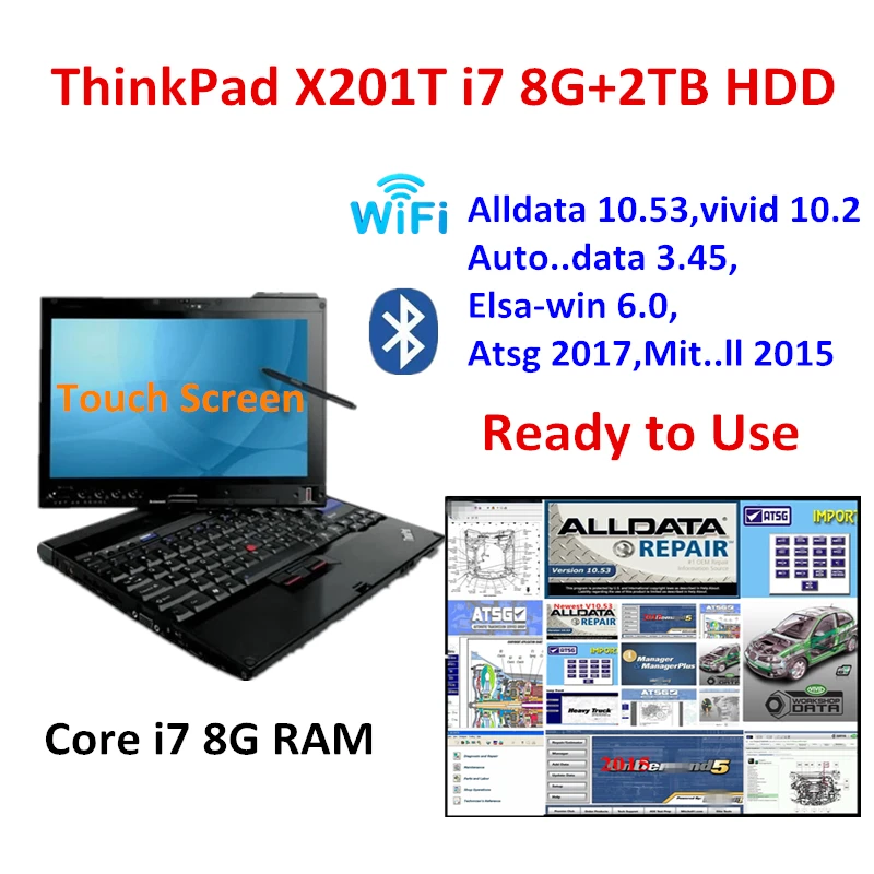 

For Lenovo X201T ThinkPad i7 8g RAM Laptop+2TB HDD,alldata 10.53,mitch..ll,vivid 10.2,atsg,auto--data,elsa-win installed well