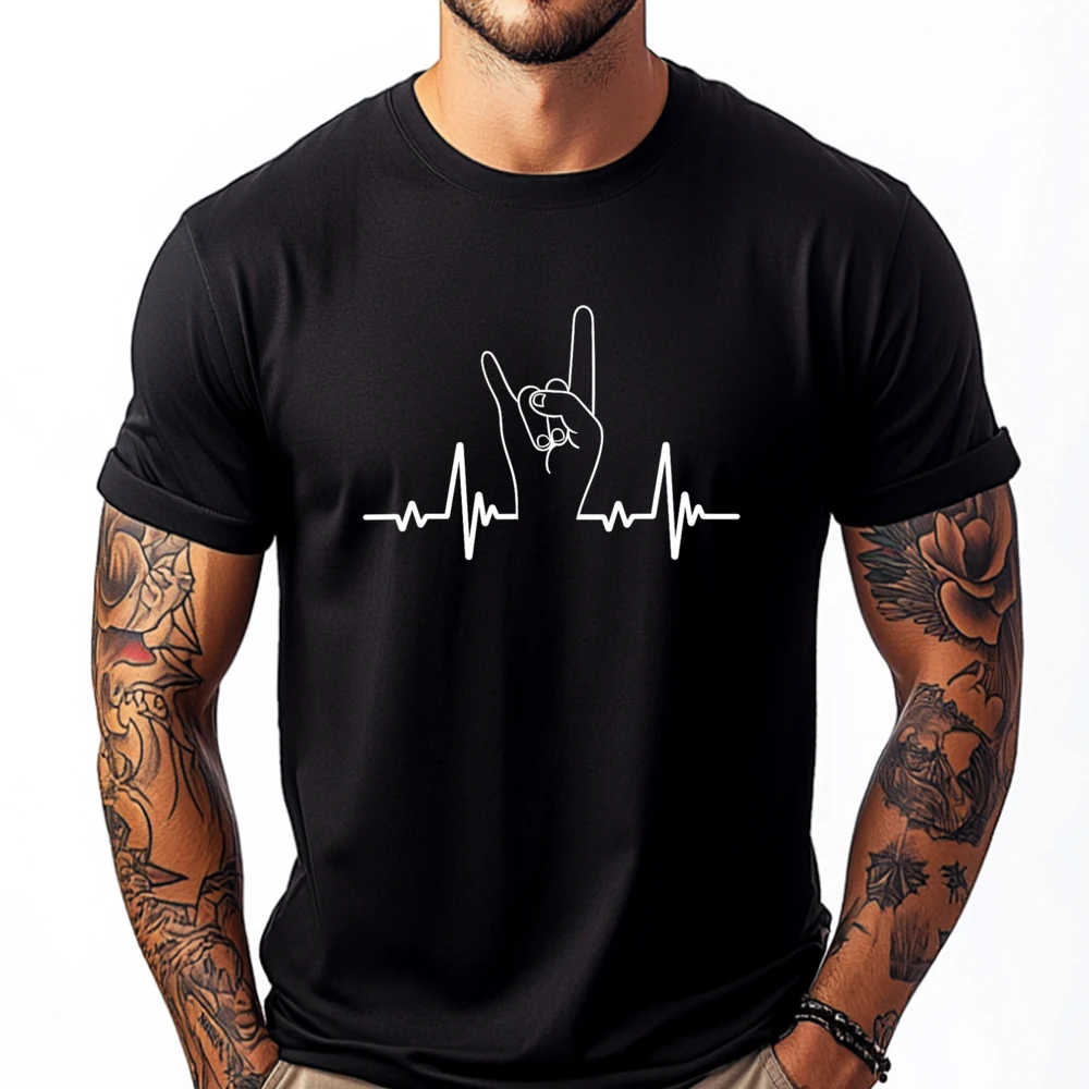 Hand Sign Heartbeat And Roll Streetwear Printed T-Shirt Shirts T-Shirt Printed T Shirts For Men Natural Streetwear Letter