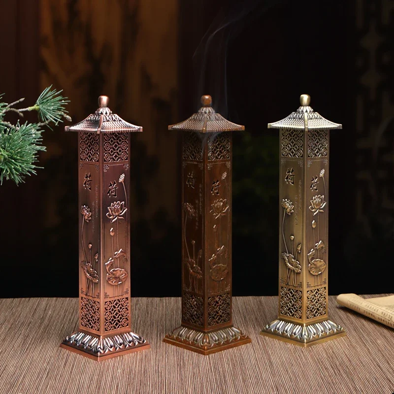 Lotus Zen Chinese Style Incense Column Incense Burner Home Indoor Tea Room Study Zen Ornaments Sandalwood 21 Line Incense Tube