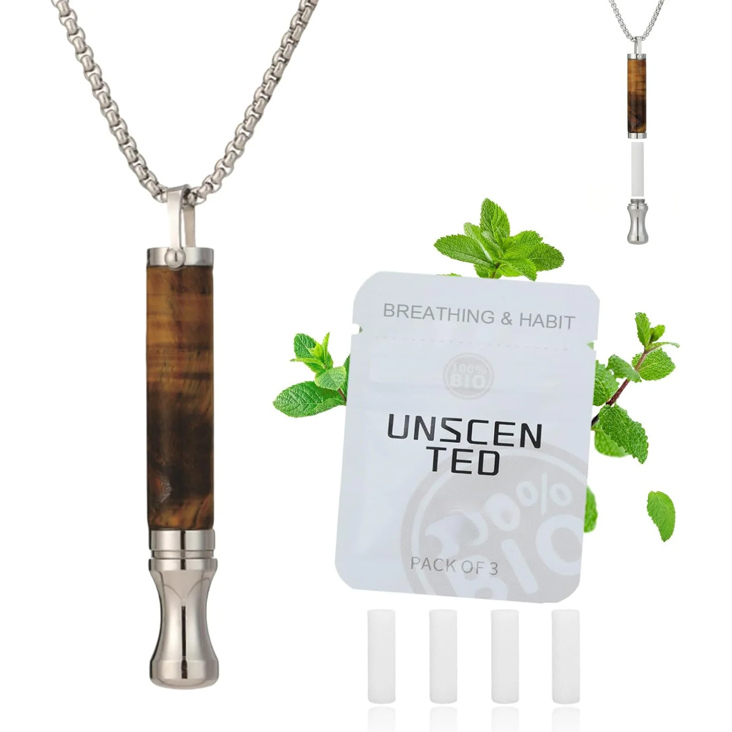 

Natural Jade Breathing Necklace Quit Smoking Electronic Cigarette Titanium Steel Meditation Relieve Anxiety Pendants