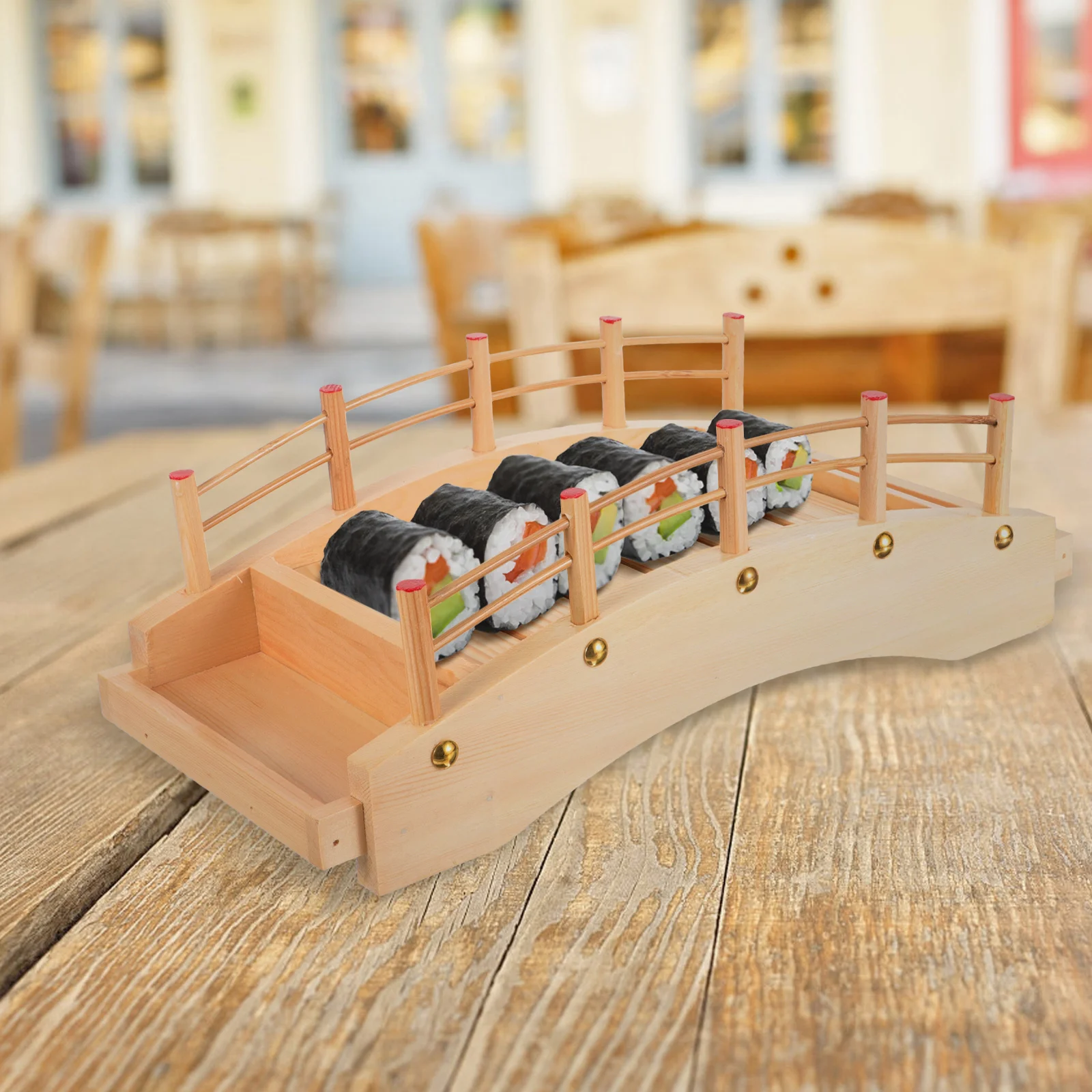 

Wooden Sushi Bridge Tray Decorative Pieces Natural Material Easy Clean Sashimi Platter Unique Shape Kitchen Facilities Food