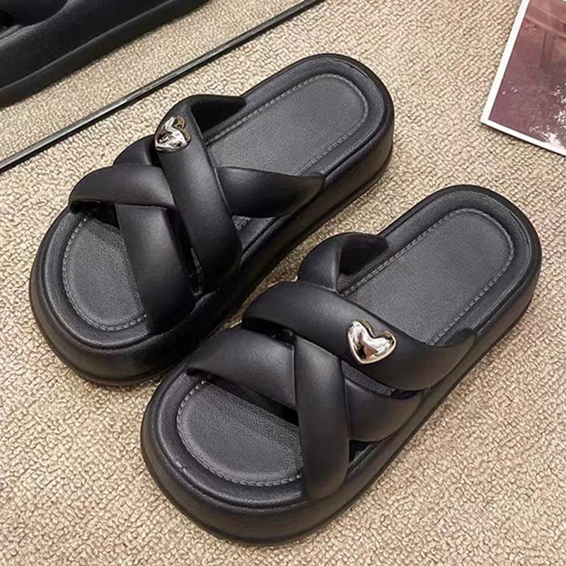 Summer Women Sandals Platform EVA Slippers Beach Vacation Slides Little Heart Decoration Thick Bottom Casual Slippers For Female