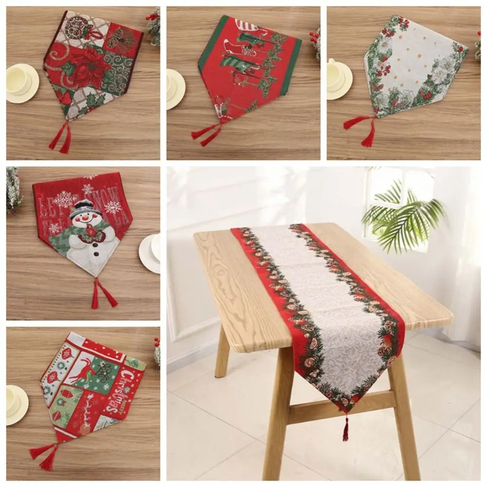 

Long Contrast Color Christmas Table Runner Red Smooth Santa Claus Tablecloth Snowman 180x33CM Linen Table Cover Christmas Eve