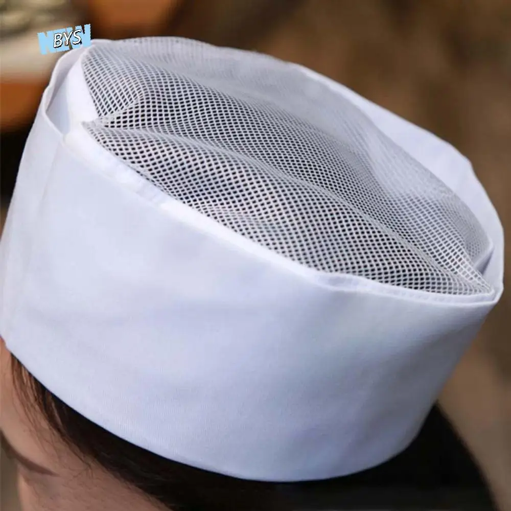 

Japanese-Style Breathable Sushi Cap Mesh Solid Color Chef Flat Top Caps Black No Eaves Head Circumference Bakery