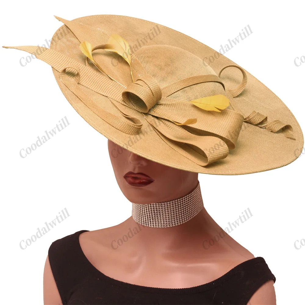 Camel Race Royal Fascinator Hat Women Millinery Cap Bride Large Wedding Headpiece Church Race Millinery Cap Cocktail Chapeau
