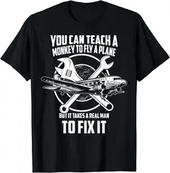 Airplane Mechanic T-Shirt - Real Man Fix Plane T-Shirt Men Clothing Tops Streetwear Vintage T Shirt Graphic T Shirts Camisetas