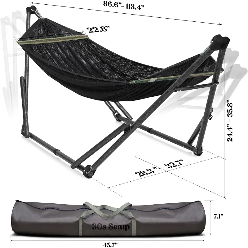 Rede Dobrável com Suporte, Camping Hammock, Portátil Instantâneo e Durável, 550 lbs Capacidade, 30s