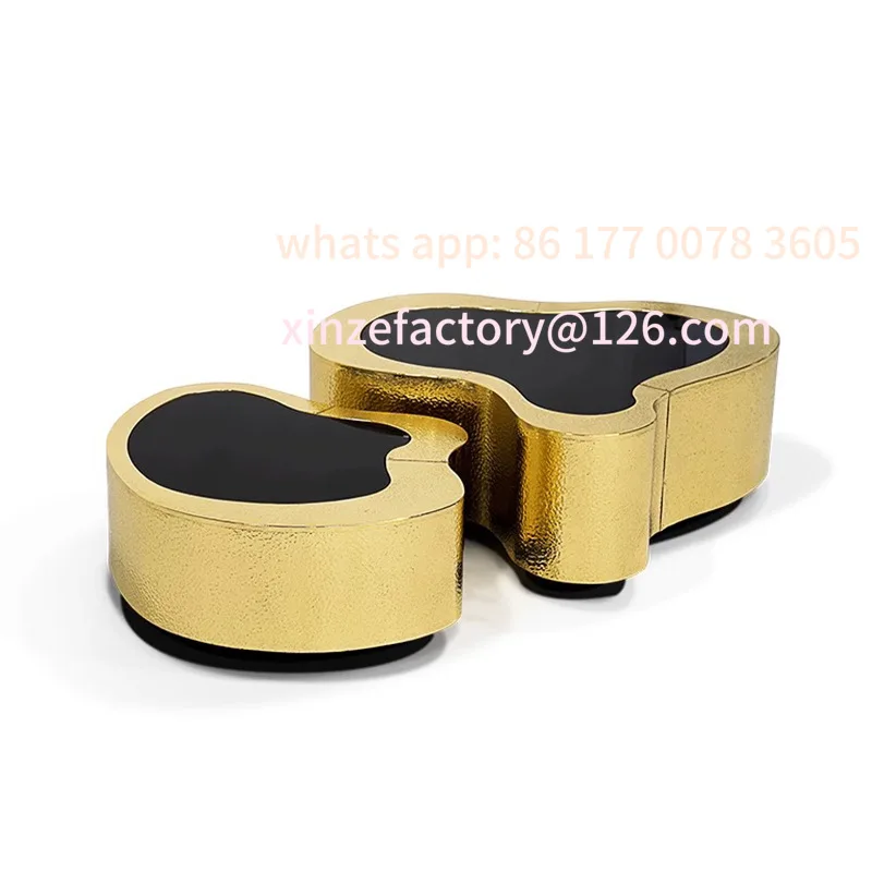 

Customizable modern light luxury stainless steel coffee table living room home tempered glass concave-convex special-shaped desi