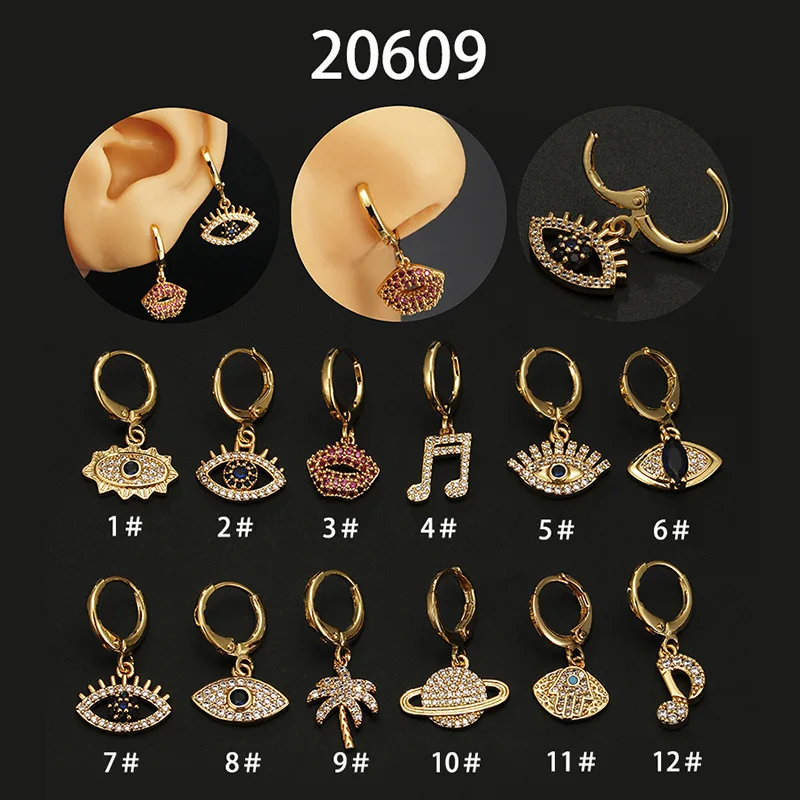 1 Piece  Fashion Zircon Punk Sexy Mouth Notes Pendant Hoop Earrings For Women Man Hip Hop Dangle Earrings Wedding Jewelry Gift