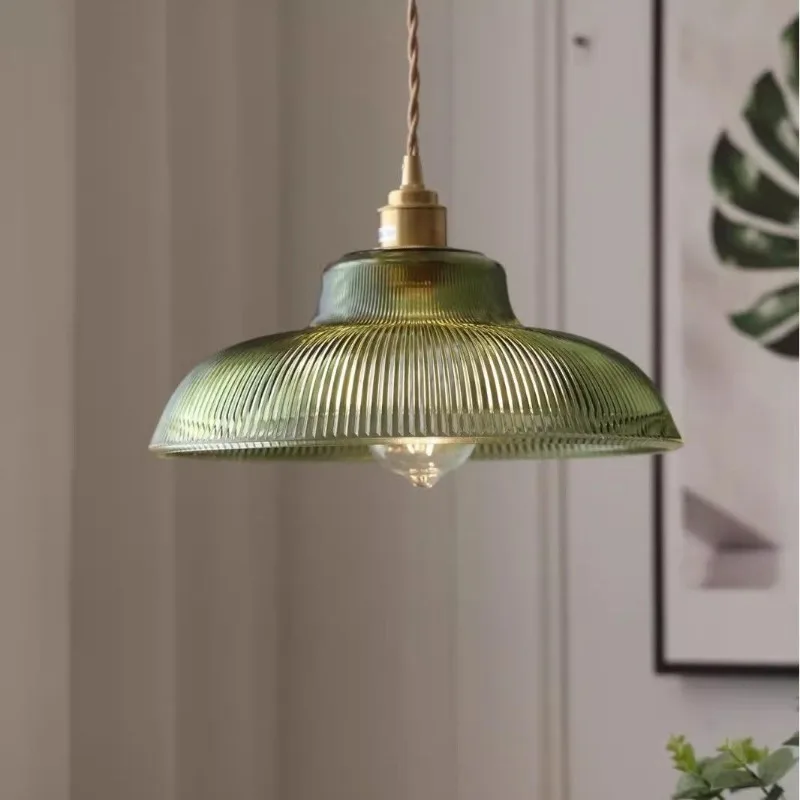 Minimalist Striped Glass Brass Pendant Light for Restaurant Bar Cafe Bedroom Lighting Lamp Ceiling Light Led Lamp