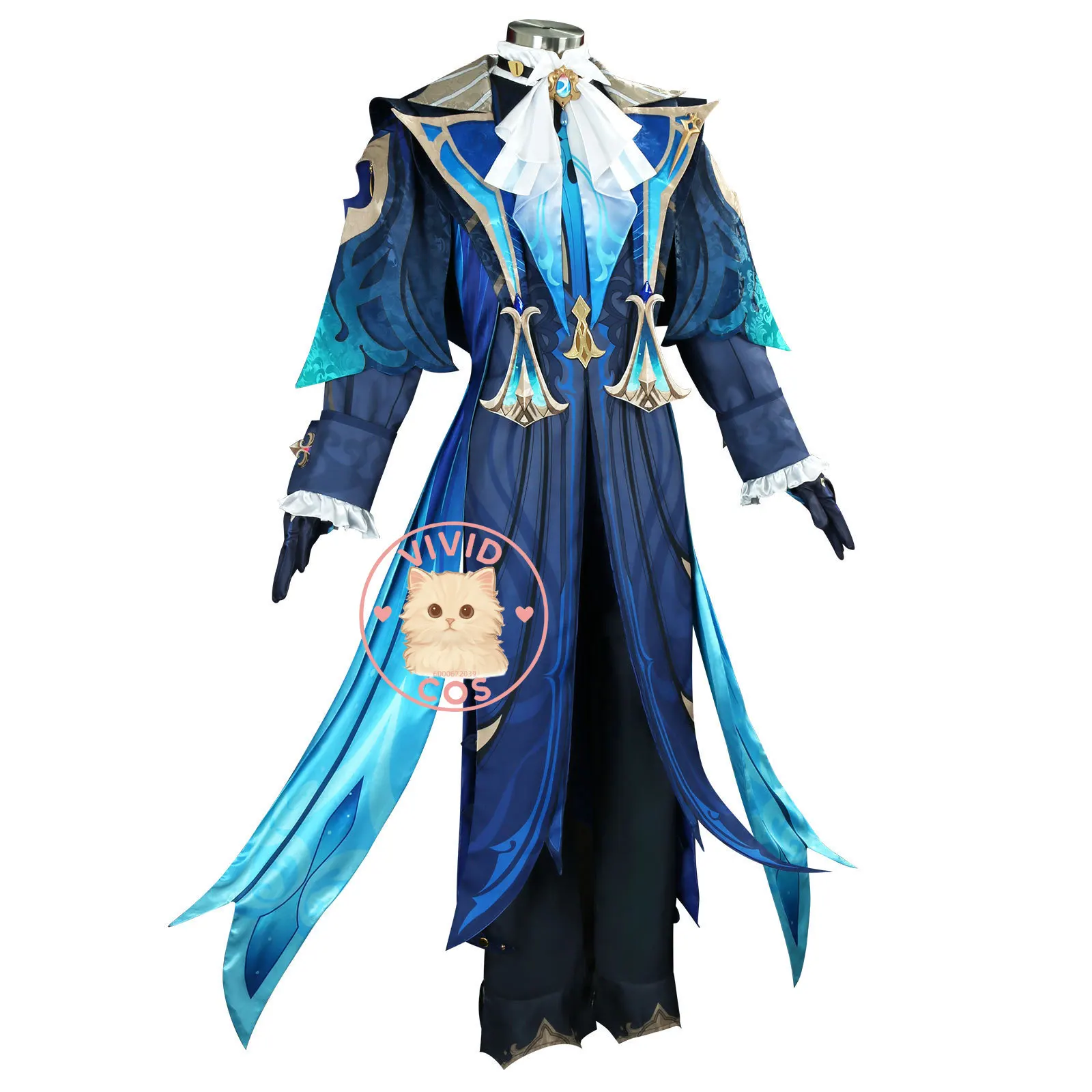 Популярная игра Genshin Impact, карнавальный костюм, аниме Neuvillette, наряд для ролевых игр, мужская синяя униформа, костюм для Comic Con на Хэллоуин