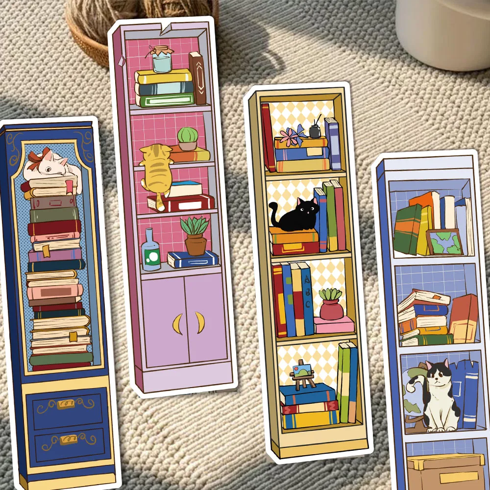 30PCS Cartoon Cat Cabinet Bookmark Series Simple Handheld Art Creative Materials Reading Paper Bookmarks DIY Bookmarks