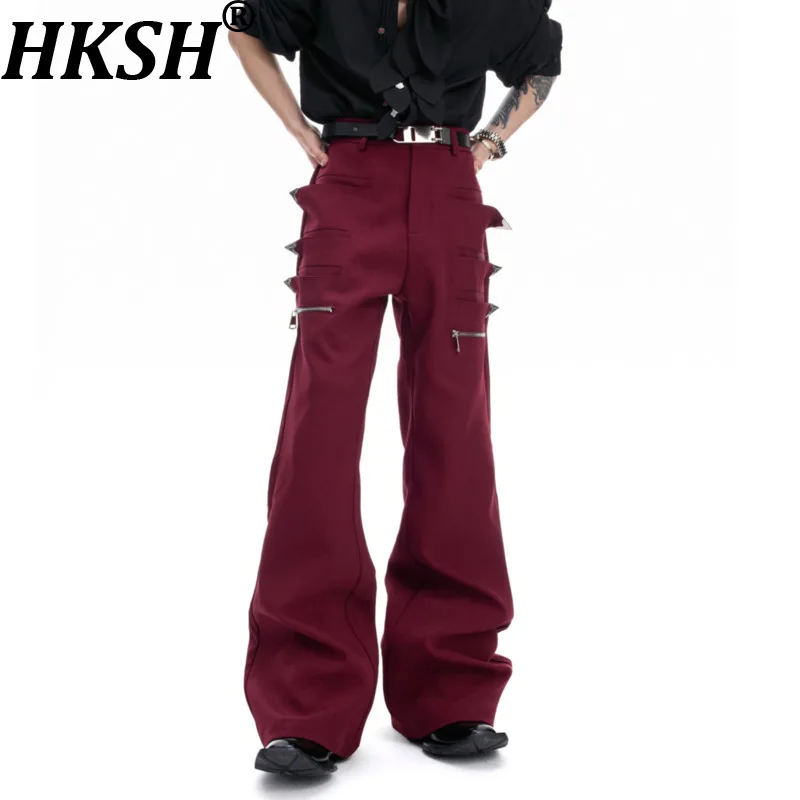

HKSH Spring Autumn New Man Tide Punk Deconstructed Retro Metal Zipper Three-Dimensional Pockets Design Flared Cargo Pants HK8738
