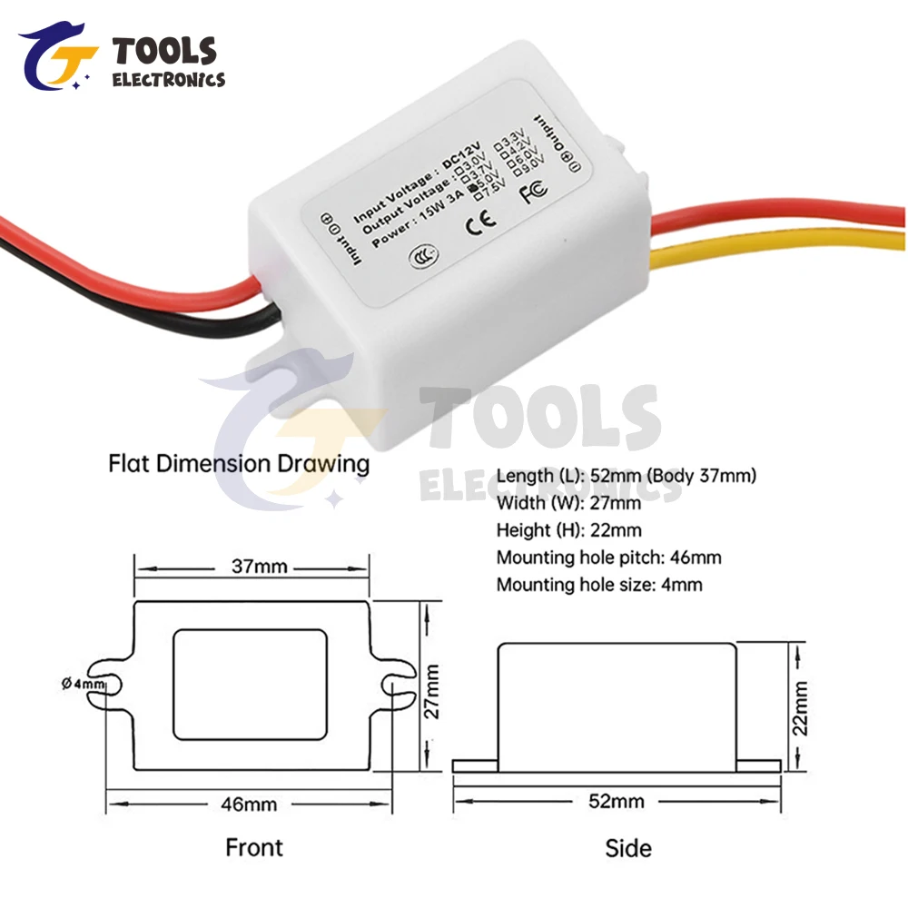 DC 12V para DC 5V3A Buck Fonte de alimentação 15W Módulo de alimentação DC-DC Step Down Converter