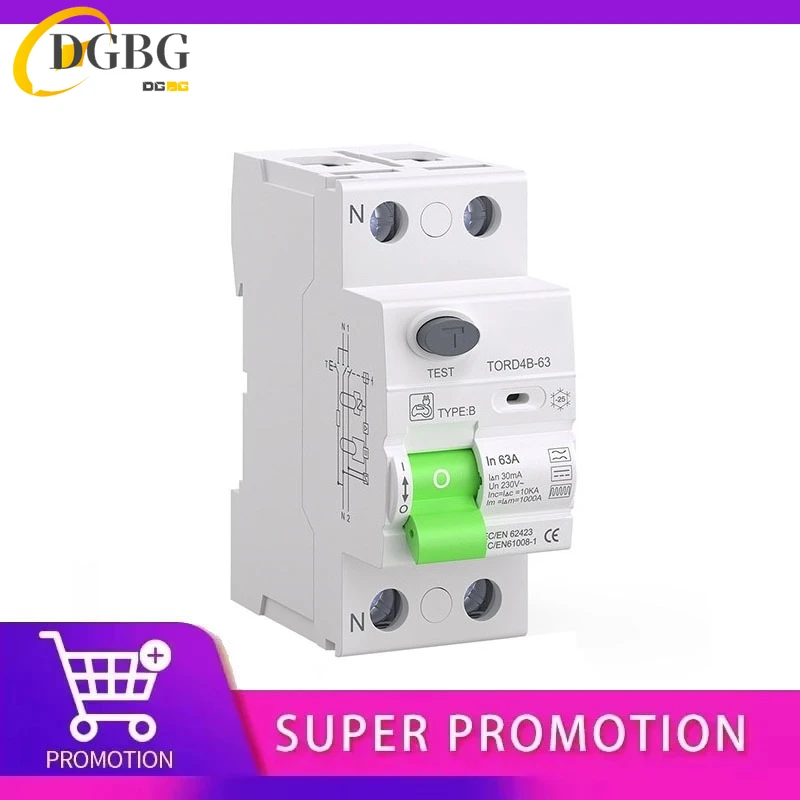RCCB RCD DC Electric Vehicle EV Charging Pile Residual Current Breaker  2P 63A 30mA Type B 10KA  Din Rail Earth Leakage TONGOU