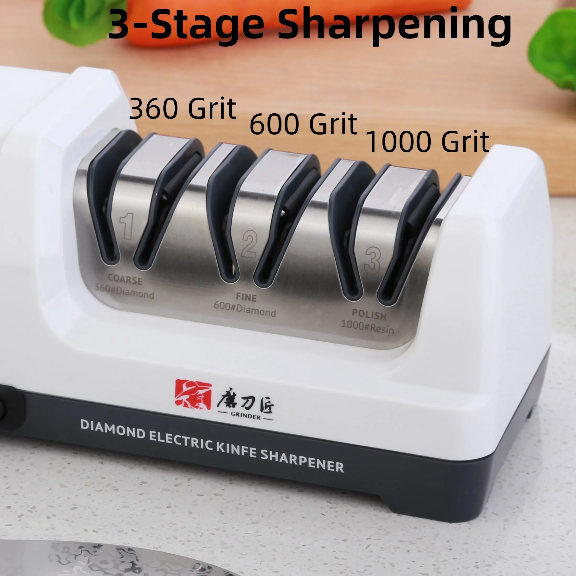 TAIDEA Top Level TG2101/TG2202 3 Stages 360 600 1000 Grit Electric Diamond Steel Sharpener Slot for  Kitchen Ceramic Knife