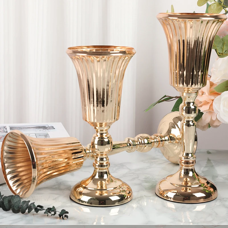 1PC Road Guide Metal Trumpet Centerpieces Vase Metal Trumpet Vases Flower Holder Wedding Props Welcome Area Desktop