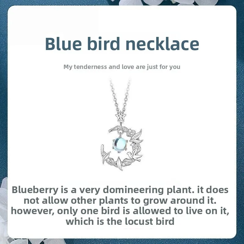 Chinese Style Lucky Blue Eucalyptus And Bird Necklace For Women Seiko Craft Light Luxury Pendant Niche Design Romantic Gift For view 3