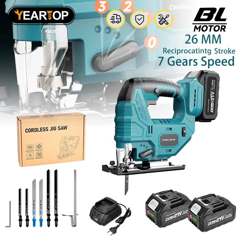 

YEARTOP 26mm 7 Speed Brushless Electric Jig Saw Cordless Portable Multi-Function Cutting Woodworking Tool For Makita 18V Battery
