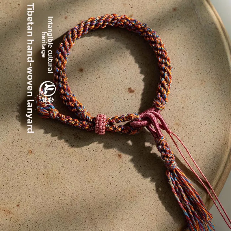 Tibetan Style Handmade Braided Lucky Bracelet Adjustable Colorful Cotton String Tassel Wrist Jewelry Chinese Feng Shui Good Fort