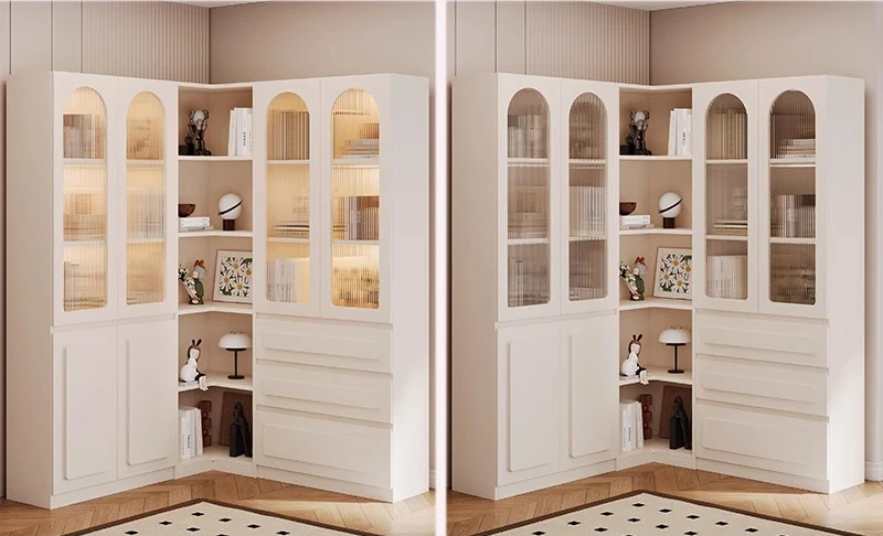 Living room corner bookcase with door combination cabinet integrated whole wall advanced sense bookcase custom locker