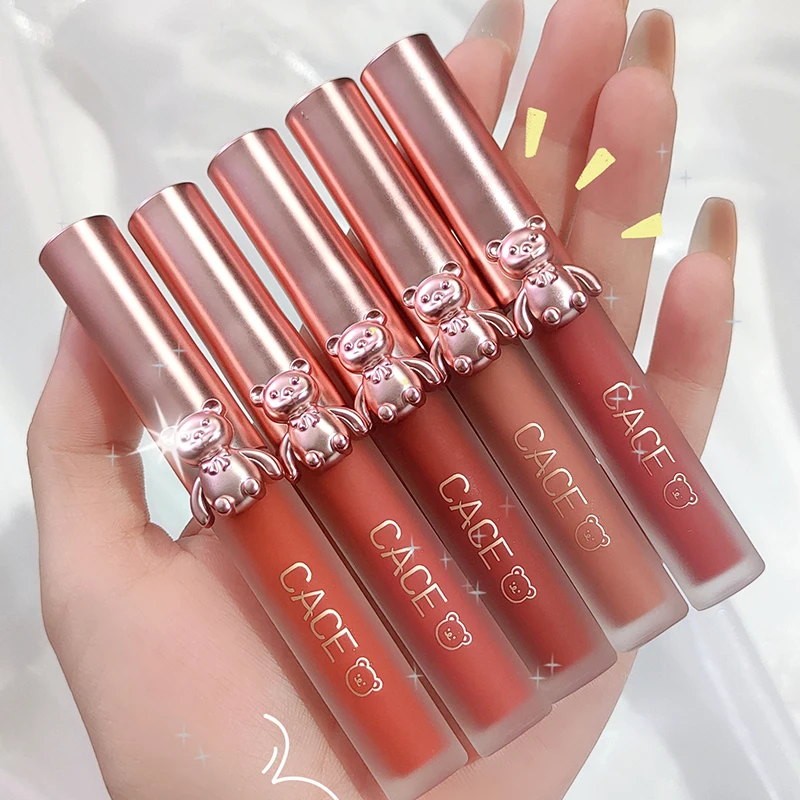 CACE 5 Farben Lipgloss Make-up-Sets Wasserfester Flüssiger Lippenstift Matt Langanhaltender Samt-Lippenstift Sexy Rot Modischer Lippenstain Kosmetik