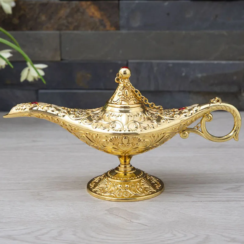 Luxury L 20cm Aladdin Magic Lamp Creative Enamel Metal Craft Decoration Medium Magic Lamp For Home Decoration