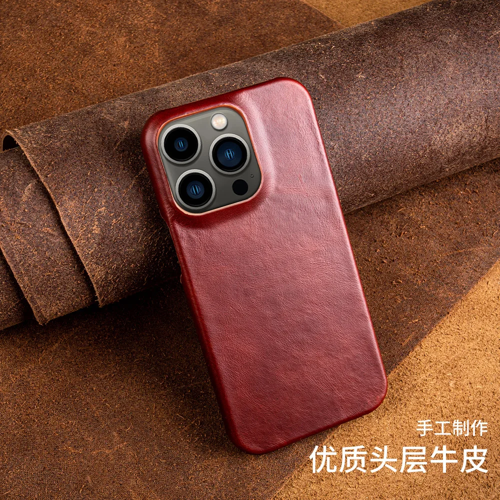 Retro Genuine Leather Phone Case, Hard Back Cover, Oil Wax Skin, Apple iPhone 15, 14, 13 Pro Max, 15 +, 14 Plus, 13min