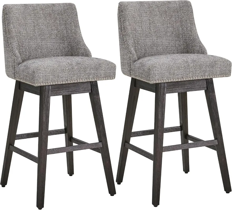 

Swivel Bar Stools Set of 2 FSC Certified 30" H Seat Height Upholstered Barstools Fabric in Pebble Grey