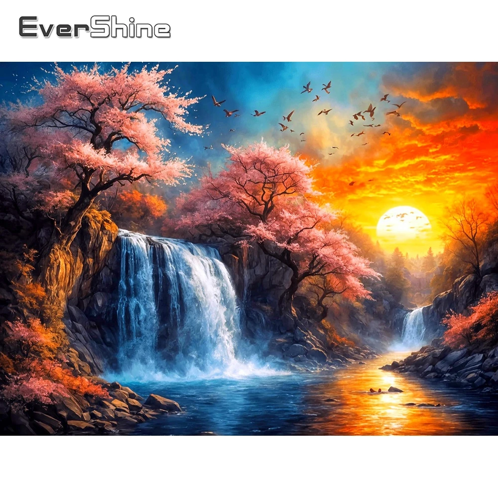 

EverShine Diamond Mosaic Waterfall Landscape Full Square Painting Mountain Picture Rhinestones Embroidery Tree 5D Handmade Hobby