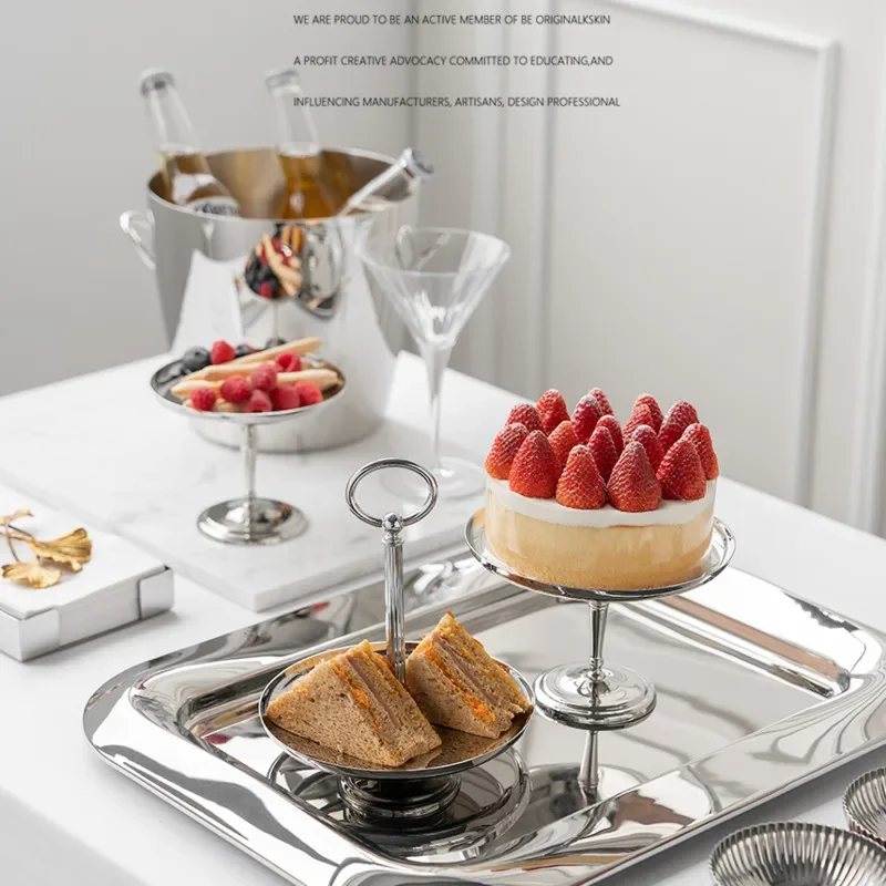 European Ins Wind Stainless Steel Pudding Cupcake Tray Light Luxury Dessert Tray High-grade Snack Fruit Display Plate