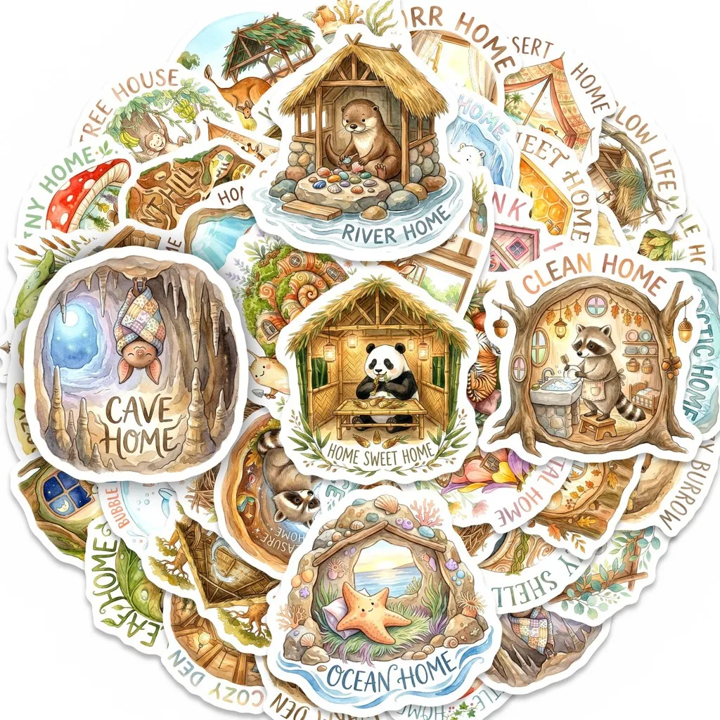 50Pcs Cozy Home Animal Stickers, Cute Cartoon Creature Decals, Waterproof Stickers for Fridge DIY Decor Anime Worlds Store