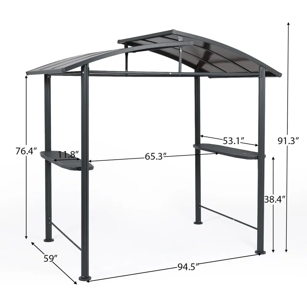 8' x 5' Steel BBQ Grill Gazebo with Brown Double-Tier Polyethylene Top and Side Shelves for Outdoor, Patio, Backyard Use