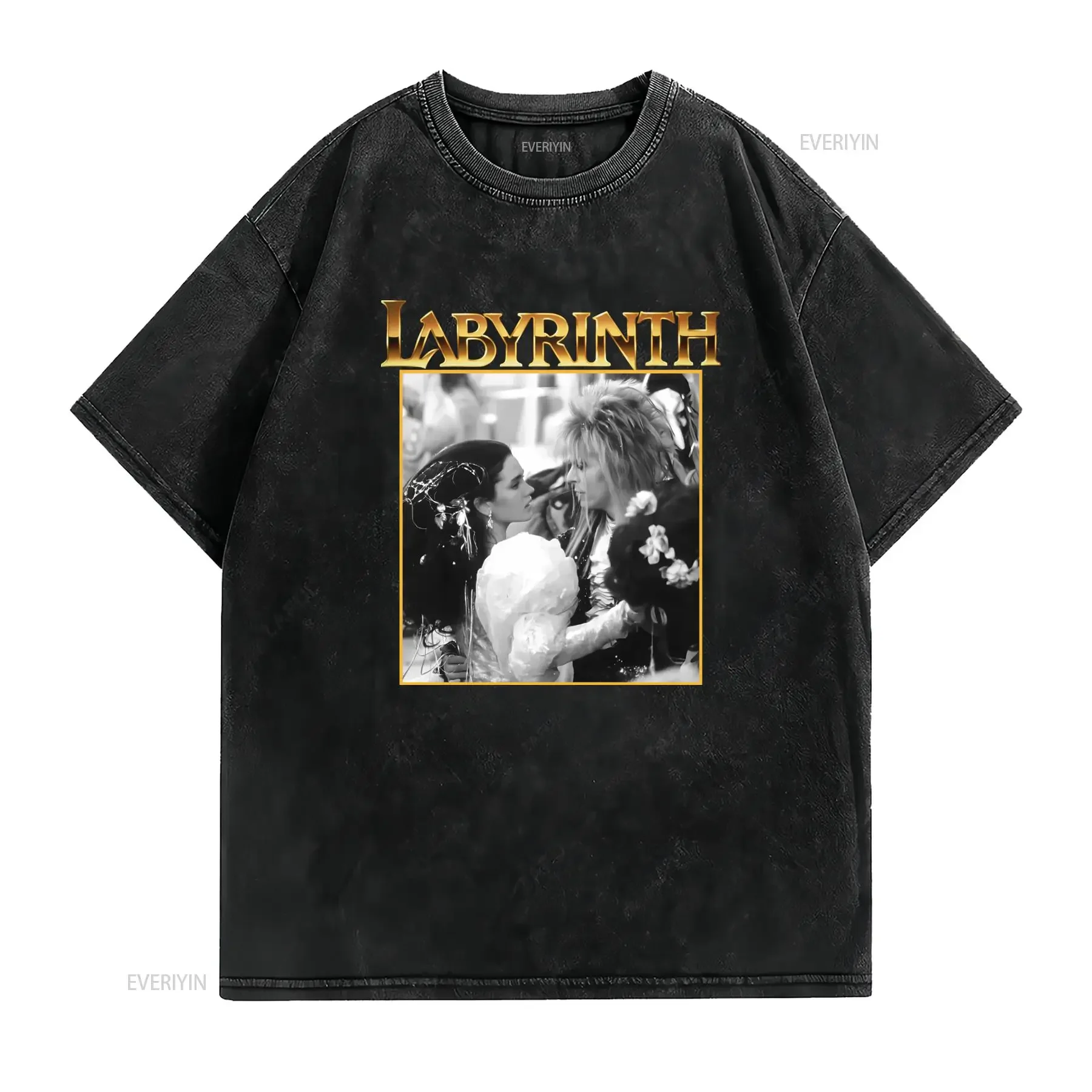 Vintage Retro Labyrinth Movie Classic Scene Print Casual T Shirt vintage Washed Versatile Unisex Slightly homme
