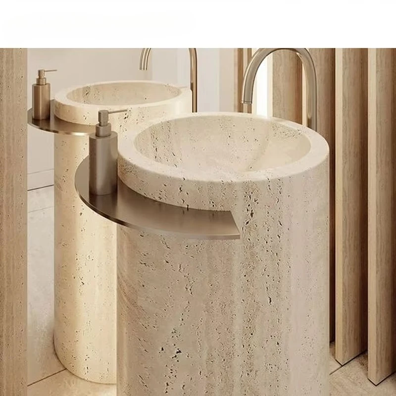 Natural travertine cylindrical sink interior retro feeling luxury basin bathroom products interior furniture