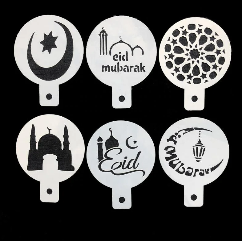 

6pcs Islamic Muslim Eid Mubarak Cake Tool Ramandan Kareem Decorate Pastries Islamic Coffee Latte Art Mold For Eid Ramadan Decor