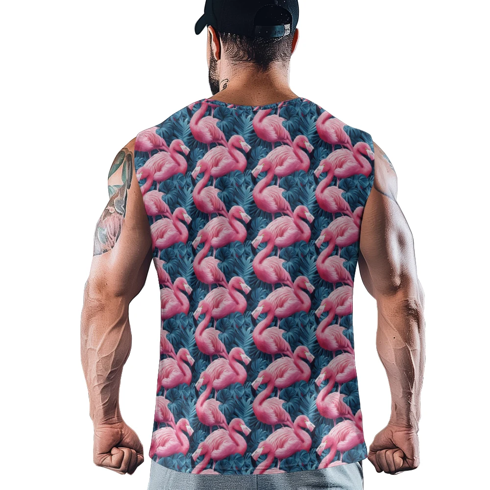 

Tropical Dense Flamingo Men Tank Top Gym To Street Sleeveless Bold Color Breathable Training Fit Vest Muscle Fitness Clothing