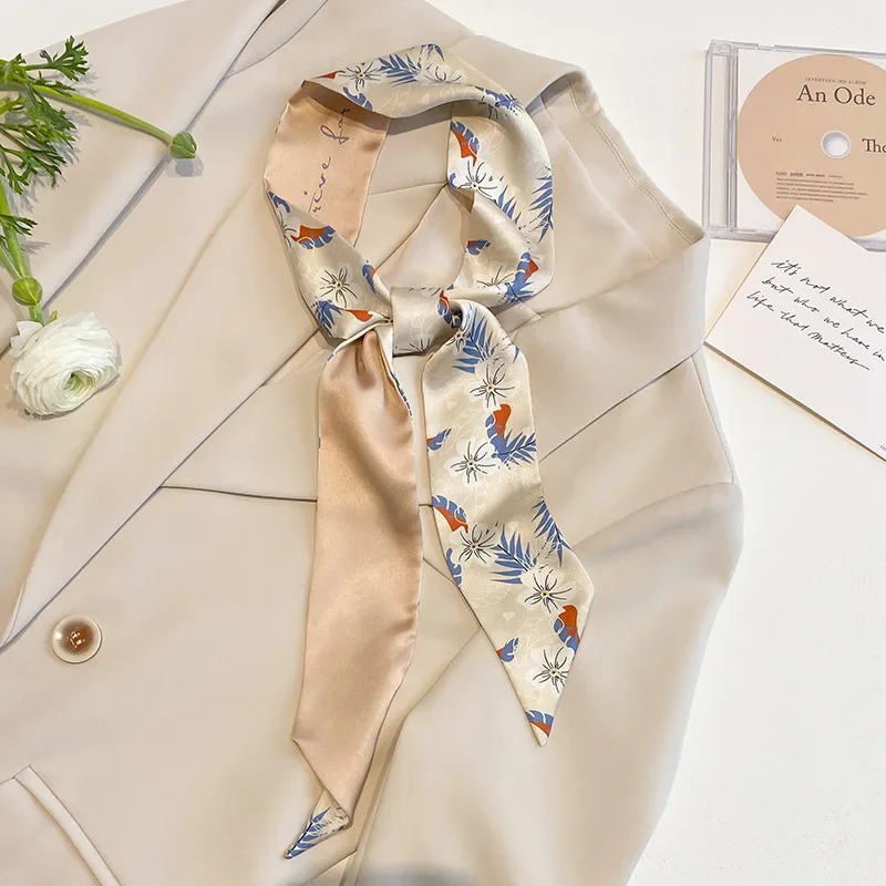 4 stücke dünne Tasche Band Schals für Frauen Mode druck weichen Satin Haarband Foulard Halstuch weibliche Krawatte Haar Schal – Detail 9