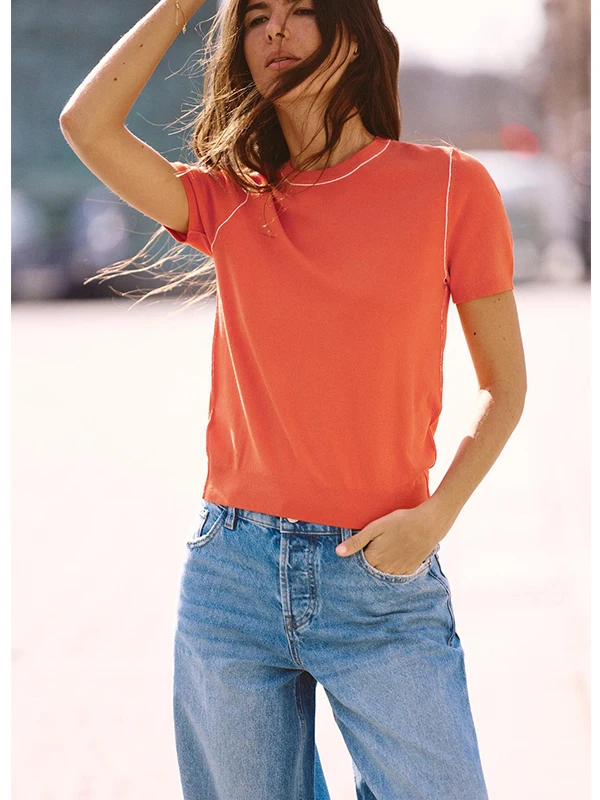 Simples redondo ne ort sve malha superior cor colion decoração básica sle feminino faion primavera verão pulôver