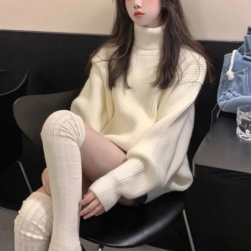 

Female Clothing Turtleneck Sweaters Loose Commute 2024 Autumn Winter Casual Solid Color Basic Long Sleeve Korean Knitted Jumpers