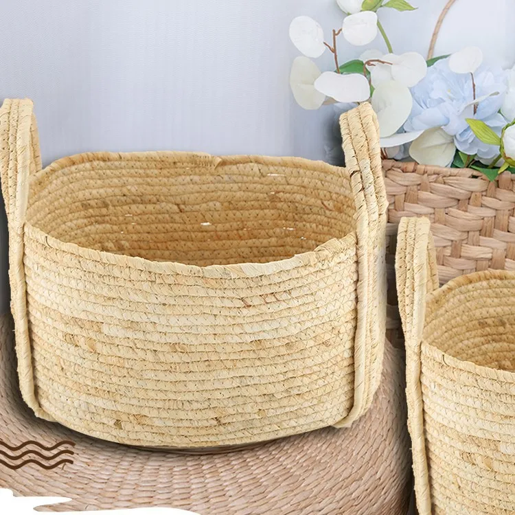 

Идиллическая кукурузная веревка, плетеная цветочная корзина ручной работы с ручкой, плетеная из ротанга, декоративный цветочный горшок для растений, корзина для хранения одежды, вся