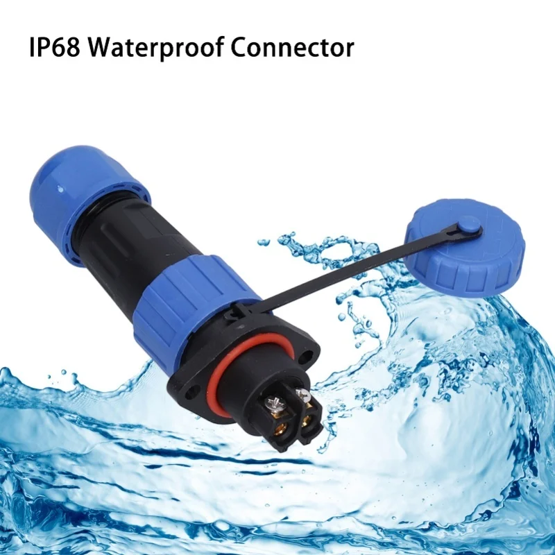 Waterproof Connector 2 Pin IP68 Aviation Power Socket 250V 20A Flanged For Cable Wire LP16