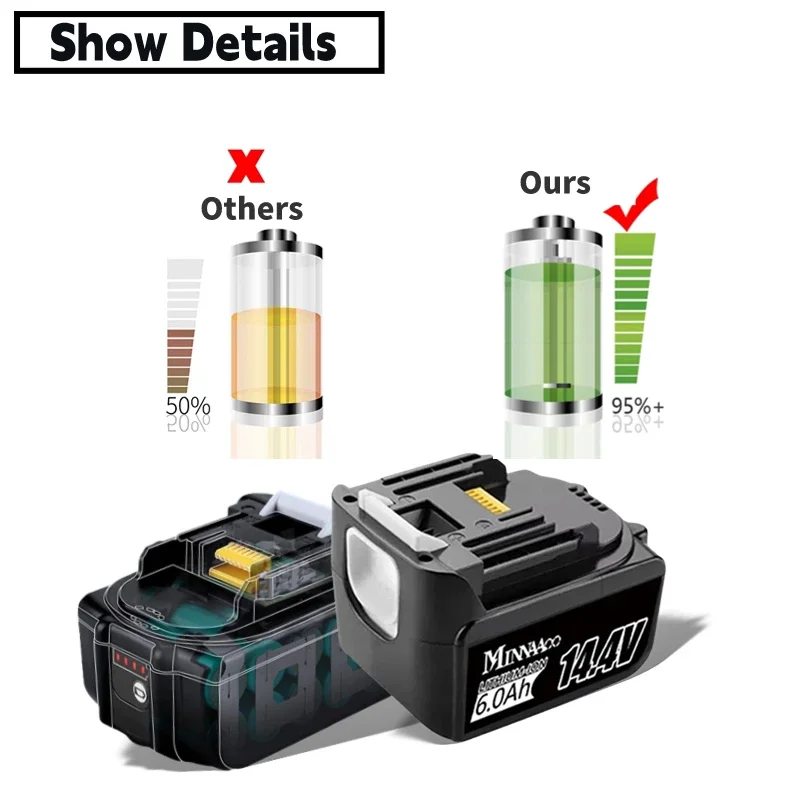 🔋 🏅 14.4 فولت 4/5/6Ah بطارية ليثيوم أيون بديلة لبطارية ماكيتا 14 فولت BL1440 LXT200 BDF340 TD131D مع شاحن LED #3