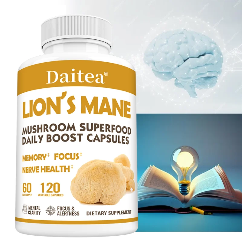 

Lion's Mane Mushroom Capsules 2000mg, Support Brain Cognitive Function, Memory & Focus, Immune & Digestive Health