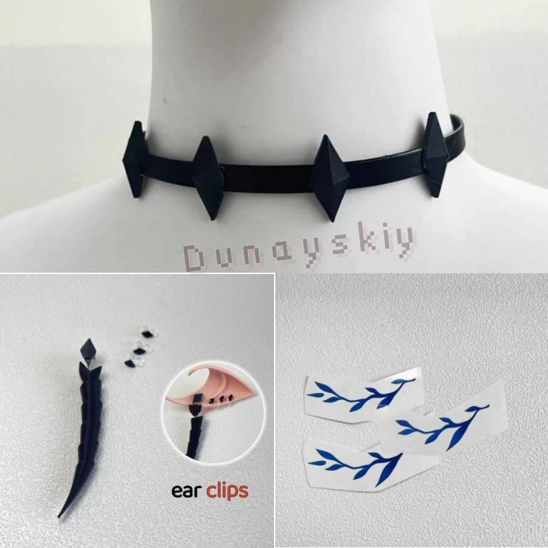 Hades Cosplay Anime Record Of Ragnarok Cos Wig Choker Earrings Temporary Tattoo Stickers For Men Women Carnival Halloween view 6