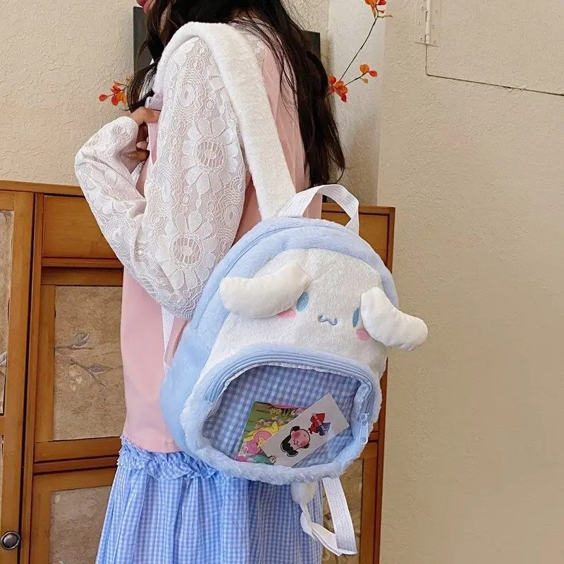 

Kawaii Sanrio Fluffy Plush School Backpack Kuromi Hellokitty My Melody Cinnamoroll Bag Lightweight Casual Daypack for Student